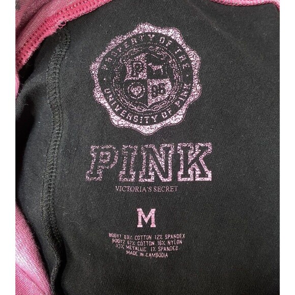 Y2K VS PINK M Foldover Black Flare Leggings Pink Silver Logo Low Rise Vtg - Picture 10 of 15